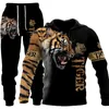 Tiger 3D -tryckta mäns tröja hoodies Set Herrlejontrakt/pullover/jacka/byxor sportkläder Autumn Winter Male Suit 240126