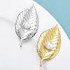 Brooches Wuli&baby Pearl Stainless Steel Leaf For Women Unisex 2-color All-match Plants Party Office Brooch Pins Gifts