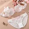 Logirlve Exquisite Stickerei Lotusrosa ultradünnes sexy transparentes Spitzen-Unterwäsche-BH-Set für Damen 240127