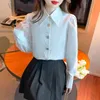 Kvinnors blusar Spring Korean Chic Turn Down Neck Button White Shirt Lady Fashion Puff Long Sleeve Blue Casual Solid Tops For Women