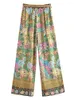 Pantaloni da donna Vintage Chic Donna Pavone Stampa floreale Bohemian Gamba larga Lady Elastico in vita Rayon allentato Boho Pantaloni lunghi oversize