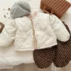 8083 Children Coat Winter Quilted Stitching Sleeve Baby Girls Solid Color Padded Velvet Jacket 240125