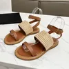 Summer Hemp Rope Beach Sandals Gladiator Flat Shoes Kvinnlig öppen tå läderband Kvinna lägenheter Casual Sandales