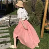 Jupes Style coréen Femmes Été Kawaii Jupe Casual Asymétrie Taille Haute Coton Lin Fée Grunge Plus Taille Rose