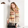 Scarves Winter Warm Thick Striped Mohair Scarf Women Boyfriend Gifts Gray Pink Vintage Tassel Long For Scarfs Drop Delivery Dhogd