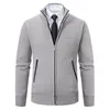 Cardigan Men fleece dragkedja tröja zip upp stickad stativ krage vinter höst koreansk stil mode herrkläder 240130