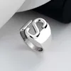 Bandringar chaosheng s925 sterling silver överdrivna breda brev ring mode personlighet hip hop punk stil mat ring kvinnlig ie0m