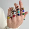 Cluster Ringe Naturstein Runde Perle Ring Silber Farbe Agat Opal Bunte Einstellbare Energie Paar Für Frauen Männer Schmuck Geschenke