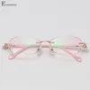 Sunglasses Frames Pink Gradient Colored Lens With Diamonds Women Rimless Glasses Myopia Oculos Female Eyewear Filter Anti Blue Light