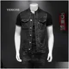 Motorcycle Apparel Retro Jean Jacket Mens Denim Vest Coats Slim Black Stand Collar Sleeveless Style Waistcoat Coat Cowboy Rop Delivery Otryt