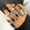 Klusterringar iparam vintage silverfärg glittrande opal sten turkosa ring för kvinnor män geometrisk blomma bohemia mode smycken