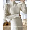 Casual Dresses Autumn Winter Beige Elegant Party Long Dress Women Simple Half High Neck Sleeve Comfort Prevalent Femme Black