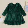 Girl Dresses CitgeeAutumn Kids Girls Dress Solid Color Long Sleeve Velvet Fall Casual Clothes Princess Suit