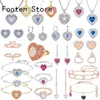 Ensemble de bijoux en cristal d'amour Original, breloque rose bleu, pendentif en forme de cœur, collier, Bracelet, boucles d'oreilles, bague pour femmes, 240119