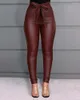 Kvinnor Pants Party Club Pu Long Leggings Black Lace Hollow Out Legging Leather Stretchy Skinny Pencil Trouser High midja