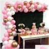 Décoration de fête 135pcs rose blanc or ballon arc guirlande kit 1-9 ballons numéro bébé douche air globos fête d'anniversaire de mariage décembre Dhtu4