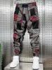 Мужские брюки для бега, мужские дизайнерские брендовые хип-хоп уличные модные свободные брюки в клетку с цветочным принтом Haruku, повседневные спортивные штаны на открытом воздухе