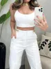 Women's Two Piece Pants Women Set Camisole Sleeveless Splice Crop Top Backless Split Straight Suit High Waist Casual Spring 2024