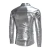 Winter Autumn Men Leather Shirt Nightclub Coated Metallic Silver Gold Black Men skjorta långärmad knapp ner Camisa S-XXL 240202