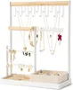 DreamGenius Soporte organizador de joyas con soporte para anillos de terciopelo, organizador de joyas de 4 niveles con 15 ganchos, organizador de collares y soporte, soporte para joyas