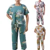 Women's Two Piece Pants Casual Large Size Cotton Floral Print Suit Ladies 2 Pajamas Set Spring Summer Loose Short Sleeve Tops With