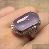 Solitaire Ring Luxury Purple Mellow Moonstone Ring For Women Fashion Crystal Rose Gold Color Rings Wedding Engagement Jewelry Anillos Dhd7U