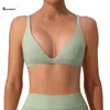 Traje de yoga Chrleisure Profundo con cuello en V Sujetador deportivo para mujer Fitness al aire libre Camiseta sin mangas con almohadilla para el pecho A prueba de golpes Hermosa espalda Ropa interior para correr