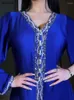 Roupas étnicas Vestido Muçulmano Mulheres Strass Cor Sólida V-Pescoço Longo Jalabya Árabe Dubai Omã Qatar Turco Abaya Marroquino Kaftan