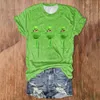 Women's T Shirts Casual Short Sleeved Round Neck And Green Wine Glass Printed Top Shirt