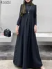 Ubranie etniczne Zanzea damska muzułmańska maxi sukienka Turcja Abaya Autumn Long Rleeve V-dół Solidny kolor szaty