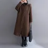 Kvinnors dikerockar 2024 Höst/vinterlånga quiltade jacka Kvinnor Solid Vintage Löst stor storlek bomullskläder kokong huva förtjockad mantel