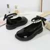 Herbst Mädchen Glänzende Leder Schuhe Kinder Prinzessin Zurück Bowknot Perlen Einzelnen Schuhe Kind Schule Solid Black Dance Mary Janes 240129