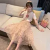 衣類は子供の女の子の衣装を花のTシャツのソリッドカラートップ韓国のスカートスーツ夏の服68 10 12年