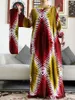 エスニック服2024アフリカン女性長袖タイ染色カラフルなカラフルなダシキコットンフローラルドレス印刷ルーズカフタンカジュアルベスティド