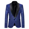 Black Sequin One Button Shawl Collar Suit Jacket Men Bling Glitter Nightclub Prom DJ Blazer Stage Clothes for Singers 240124