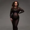 See Through Stretchy Mesh Maternity Pography Dresses Full Sleeve Boat Neck Pregnancy Po Shoot Long Dress3023 240122