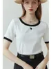 Women's T Shirts FSLE Simple Color Matching Round Neck Knitted T-shirt For Women Spring Summer Rabbit Embroidery Slim Top Female