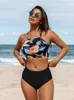 Vrouwen Badmode SEASELFIE Lace Up Crop Tank Hoge Taille Bikini Sets Voor Vrouwen Sexy Hals Twee Stukken Badpakken 2024 Zwemmen Pak