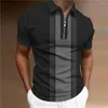 Polos pour hommes Hommes Zip Polo Shirt Tops Motifs rayés 3D Prints Mode Vêtements respirants Été Blouse à manches courtes Pull