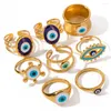 Cluster Rings Uworld Stainless Steel Evil Eye Gold Plated Statement Ring Personality Multilayer Geometric Vintage Jewelry For Women Trend