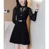 Casual Dresses Elegant Ruffles Button Spliced ​​Hollow Out Lace Mini Dress Women's Clothing 2024 Autumn Overdized Office Lady Princess