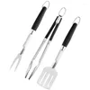 Verktyg 3 st rostfritt stål grillredskap Set Barbecue Fork Tongs Grilling Spatula Portable Multifunktion BBQ Tool Kitchen Kök