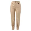 Pantalons pour femmes femmes crayon décontracté mode taille haute boutonné poche conception pantalon couleur unie maigre mince ajustement extensible