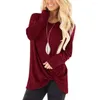 Женские блузки, мягкий эластичный женский топ, стильная футболка с длинным рукавом, коллекция, повседневный пуловер с закрученным узлом на подоле, облегающая полосатая футболка с круглым вырезом