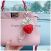 Keychains Lanyards Keychains Lanyards Creative Flaided Stberry Peach Persimmon Flowers Pendant Women Bag Accessory Drop Delivery Fa Dhujy