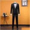 Costumes Blazer Strass Scintillants Veste Noire Blazers Pantalons Hommes Chanteur Scène Performance Costume Fête Hôte Marié Mariage Dr Dhrkk