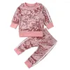 Set di abbigliamento 0-5 anni Set di vestiti autunno-inverno per bambina per bambini Set di pullover a maniche lunghe in velluto per bambini Felpe con pantaloni superiori Vestito casual per bambini