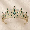 Fermagli per capelli KMVEXO Lusso elegante corona di cristallo Accessori Tiara per le donne Festa Rosso Blu Verde Strass Gioielli da sposa