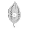 Brooches Wuli&baby Pearl Stainless Steel Leaf For Women Unisex 2-color All-match Plants Party Office Brooch Pins Gifts