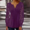 Kvinnors blusar Lace Tops Casual V Neck Lång ärm Solid Flower Print Womens and Elegant 2024 Spring Shirt for Women